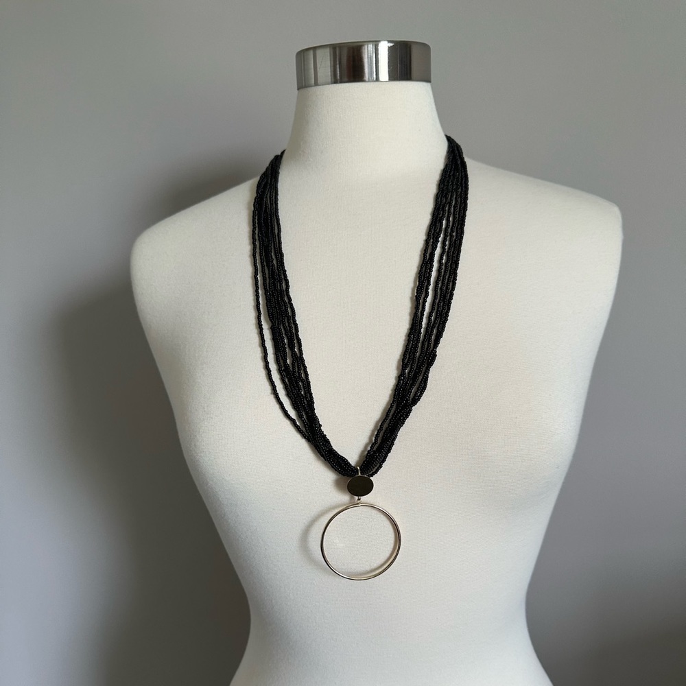 Target Beaded Necklace with Gold Hoop Ring  Career Office Chic Black Womens OS - Picture 4 of 7